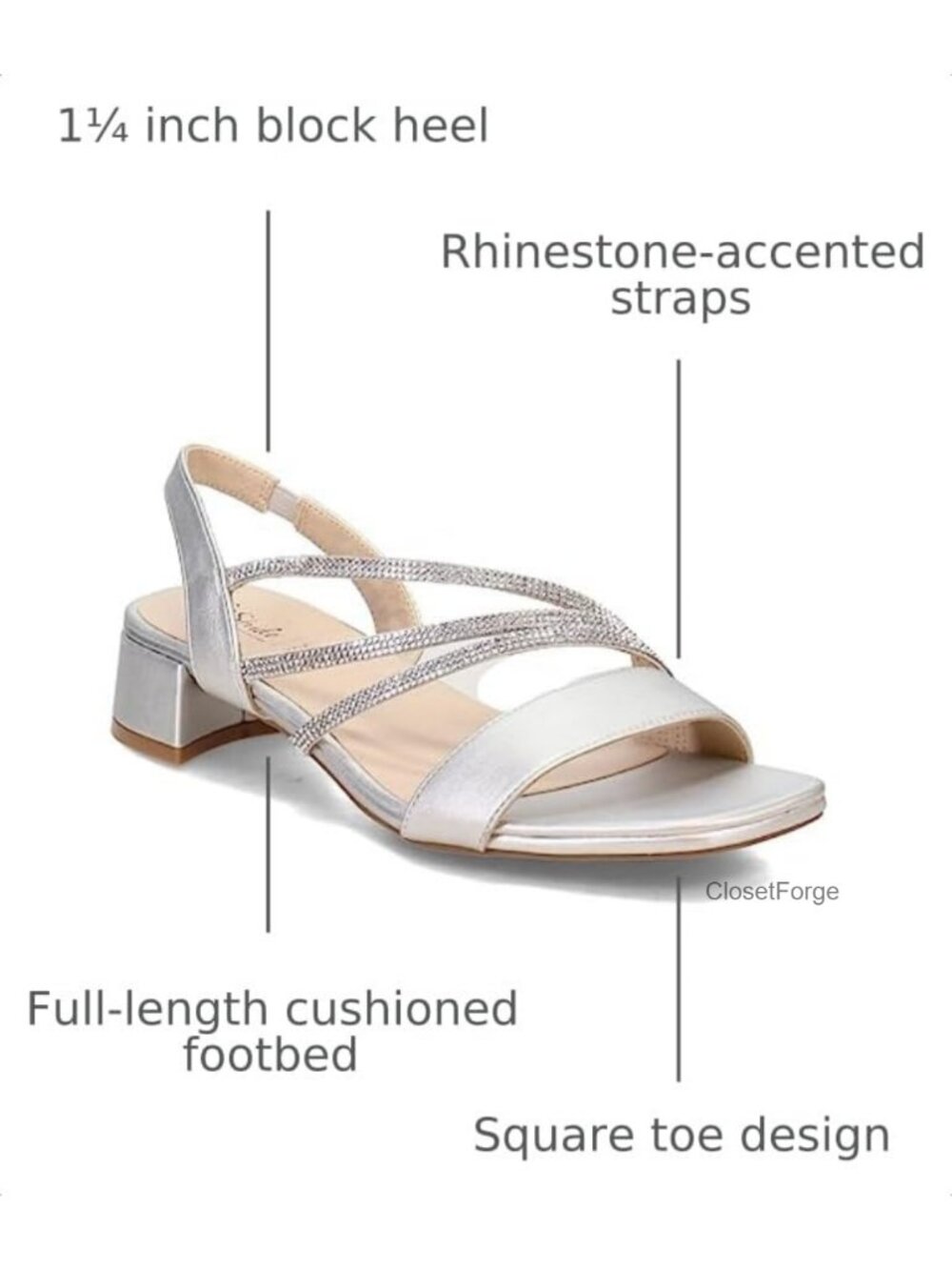 Women's Strappy Dress Sandals, Block Heel, Slingback, Padded Insole